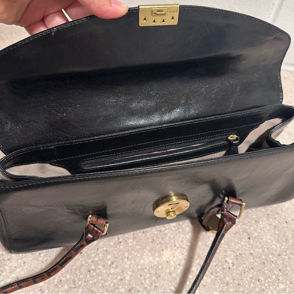 Vintage Brahmin Tuscany Collection Croc Embossed Leather Satchel Black Brown GUC - Picture 9 of 16